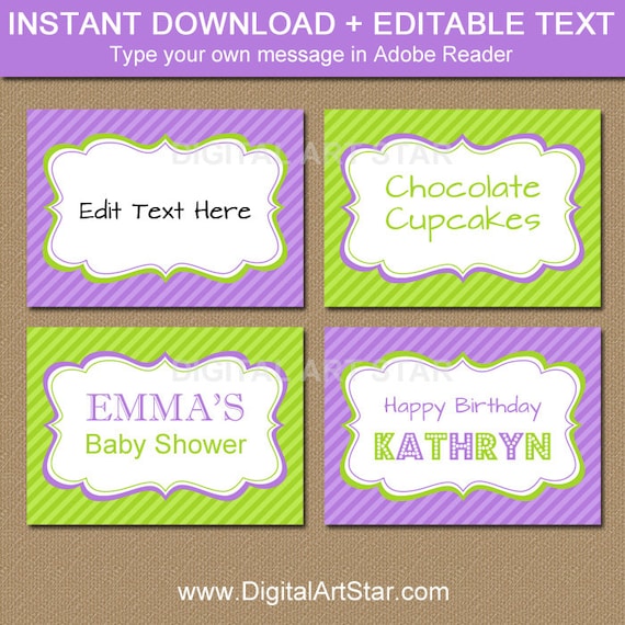 printable buffet cards tent cards candy buffet labels fancy food labels lavender and lime birthday labels candy table tags download buffet labels