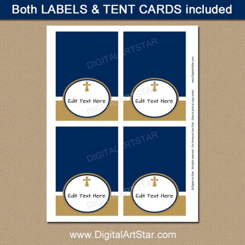 Baptism Labels Baptism Food Label Template Navy & Gold Etsy