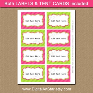 Pink Lime Green Printable Buffet Cards EDITABLE Bridal Shower Tent ...
