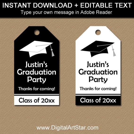 Black and White Graduation Favor Tags, Black Graduation Thank You Tags, High School Graduation Party Favor Tags, Hang Tag Template G1 Il_570xn