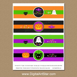 Halloween Water Bottle Labels INSTANT DOWNLOAD Water Bottle Wraps Water Bottle Stickers Printable Drink Labels Kids Halloween Party image 2