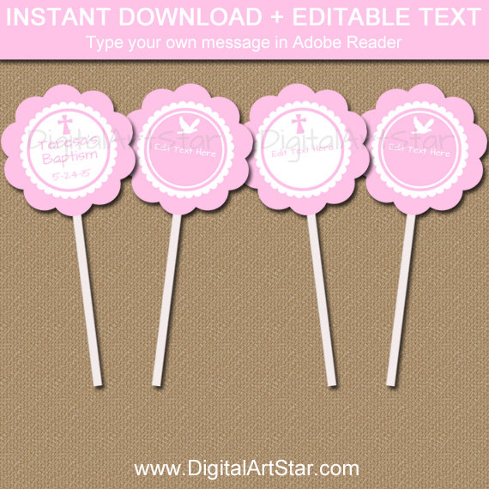 Pink Baptism Cupcake Toppers Printable Baptism Party Decor - Etsy