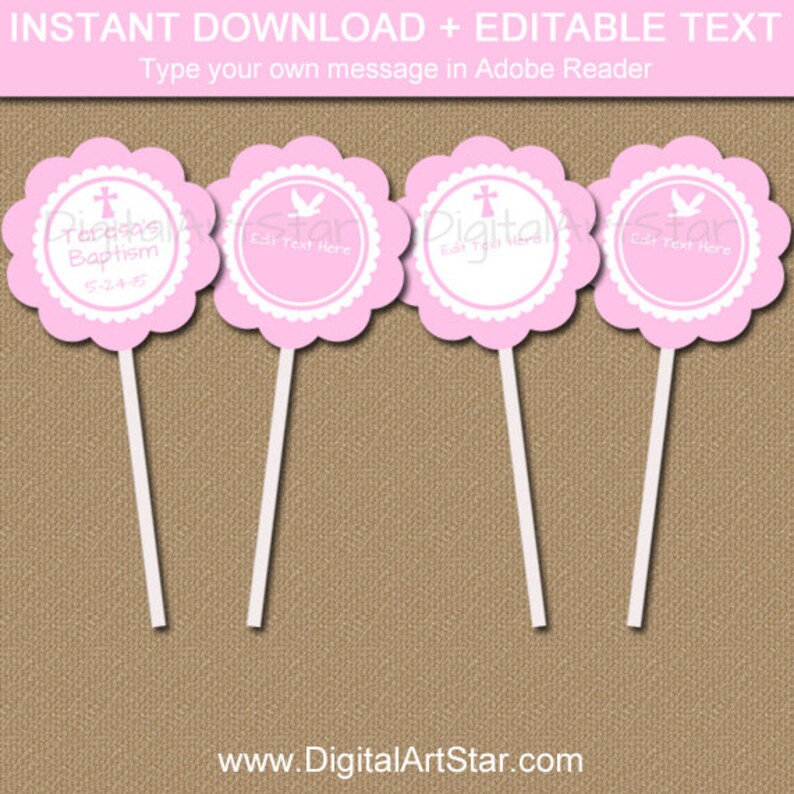 Pink Baptism Cupcake Toppers Printable Baptism Party Decor - Etsy
