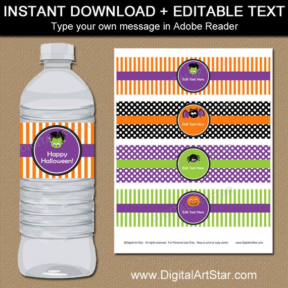Halloween Printable Editable Labels for Water Bottles, Water Bottle