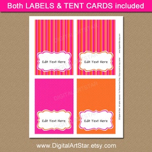 Hot Pink and Orange Printable Candy Buffet Labels, DIY Food Labels ...