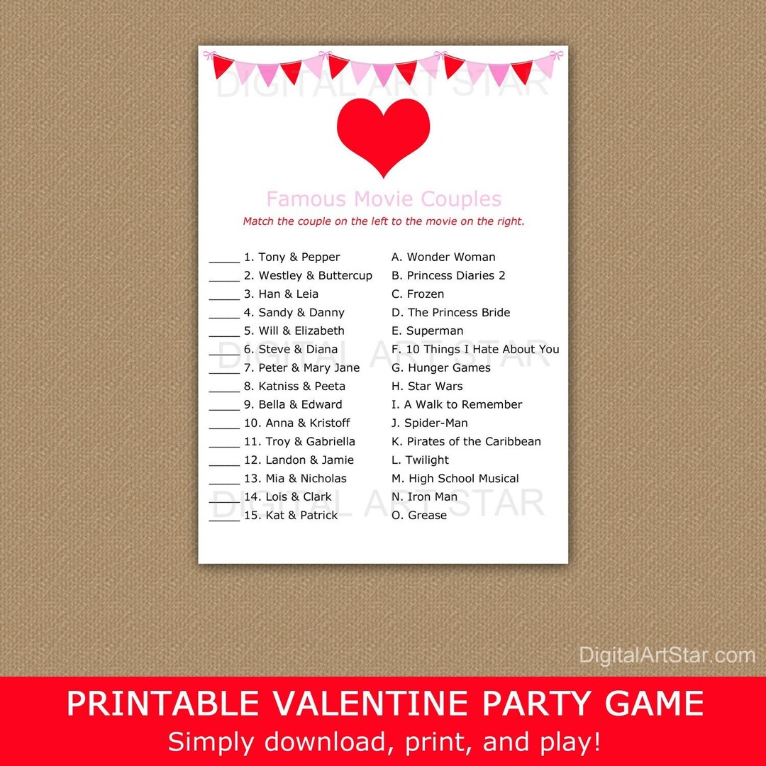 Famous Movie Couples Match Game Valentine Party Games for - Etsy Ireland