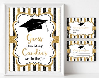 Graduation Candy Guessing Game 2024, Black and Gold Graduation Party Game, High School Graduation Game, College Graduation Game Download G9