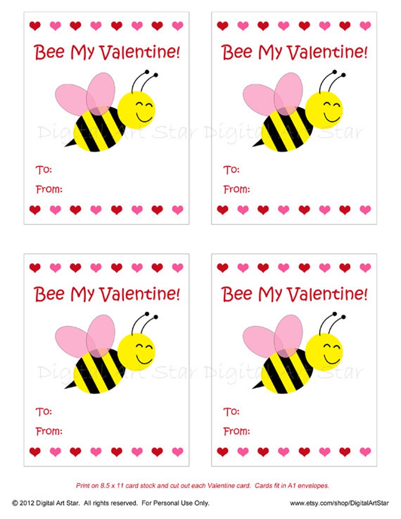 Printable Valentine's Day Cards for Kids DIY Bumble Bee | Etsy