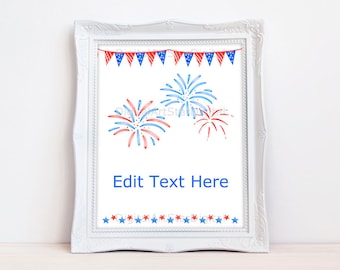 4th of July Sign Template, Patriotic Signage Editable, Patriotic Decorations, Patriotic Art Print, Welcome Sign, Editable Door Sign P4