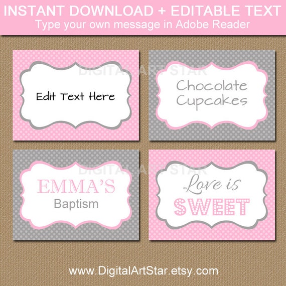 Black and White Floral Food Tents Instant Download Bridal Shower Baby Shower Food Labels Editable