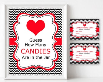 Valentine Candy Game, Valentine Candy Guessing Game, Valentines Day Guessing Game, Black and Red Valentine Game Printable, Guess Jar Game V1