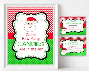 Santa Christmas Candy Guessing Game Printable, Santa Game, Guess How Many Candies, Christmas Candy Game Template, Candy Guess Game Cards C4