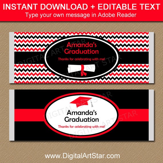 Graduation Chocolate Wrappers - Red Black White Graduation Party Favors - Candy Bar Wrapper Instant Download - Graduation Party Supplies G3 Il_570xn
