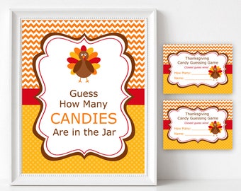 Printable Thanksgiving Game - Candy Guessing Game Cards - Guess How Many Candies - Thanksgiving Family Games - Guess How Many Template T1