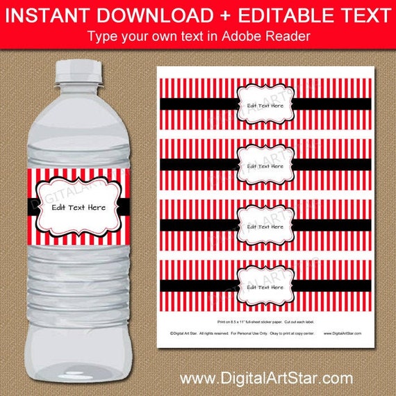 water bottle labels red and black birthday party decorations baby shower ideas water bottle template birthday favors editable sticker b3 by digital art star catch my party