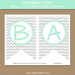 Printable Baby Shower Banner, Mint Party Supplies, Mint and Gray Chevron Baby Photo Prop, 1st Birthday Party Banner, Mommy to Be Banner BB1 image 2