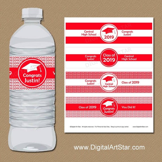 Red Graduation Party Decorations 2019, Red and White Graduation Water Bottle Labels Personalized ...