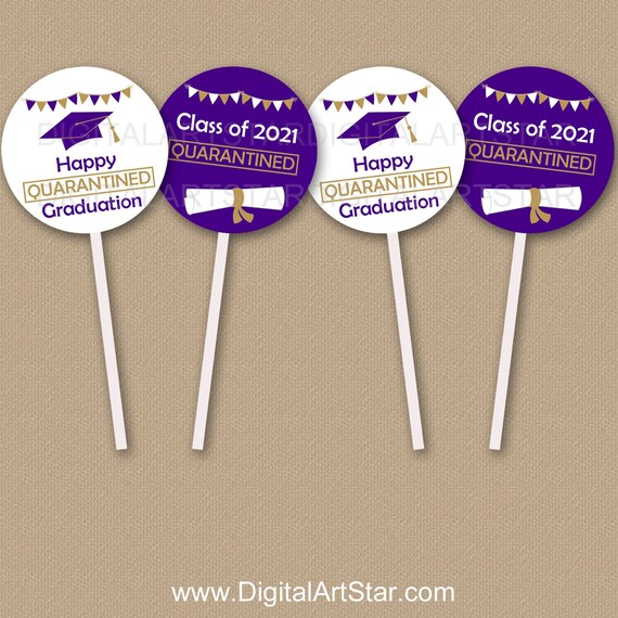 Purple Graduation Cupcake Toppers - Quarantine Graduation Cupcake Picks - Quarantine Graduation Party Decorations 2021 Digital Download G7 Il_570xn