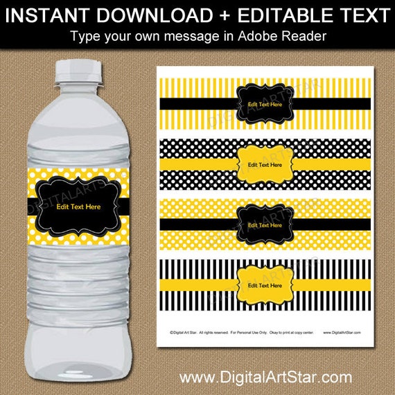 Editable Water Bottle Label, Printable Decorations, 50th Birthday Party Decorations, Black and Yellow Baby Shower Ideas, 50th Anniversary B3 Il_570xn