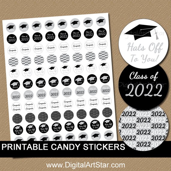 High School Graduation Party Favors 2022 Graduation Candy Stickers PRINTABLE Graduation Graduation Candy Labels Black Silver Party Ideas G2 Il_570xn