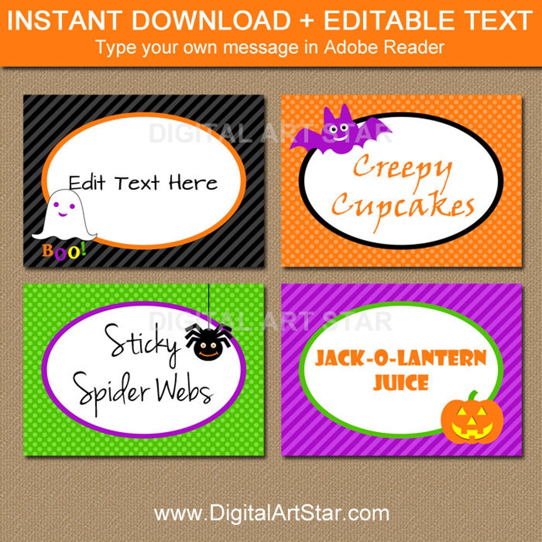 Halloween Printable Buffet Cards, Kids Halloween Labels, Tent Cards ...