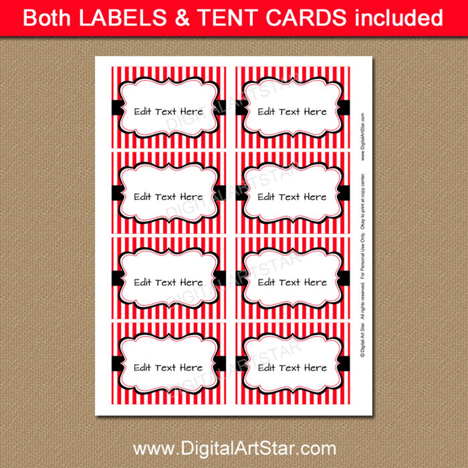 Red and White Food Tent Cards Printable Red and Black Food - Etsy