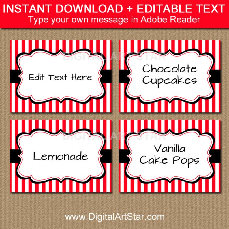 Red and White Food Tent Cards Printable Red and Black Food - Etsy