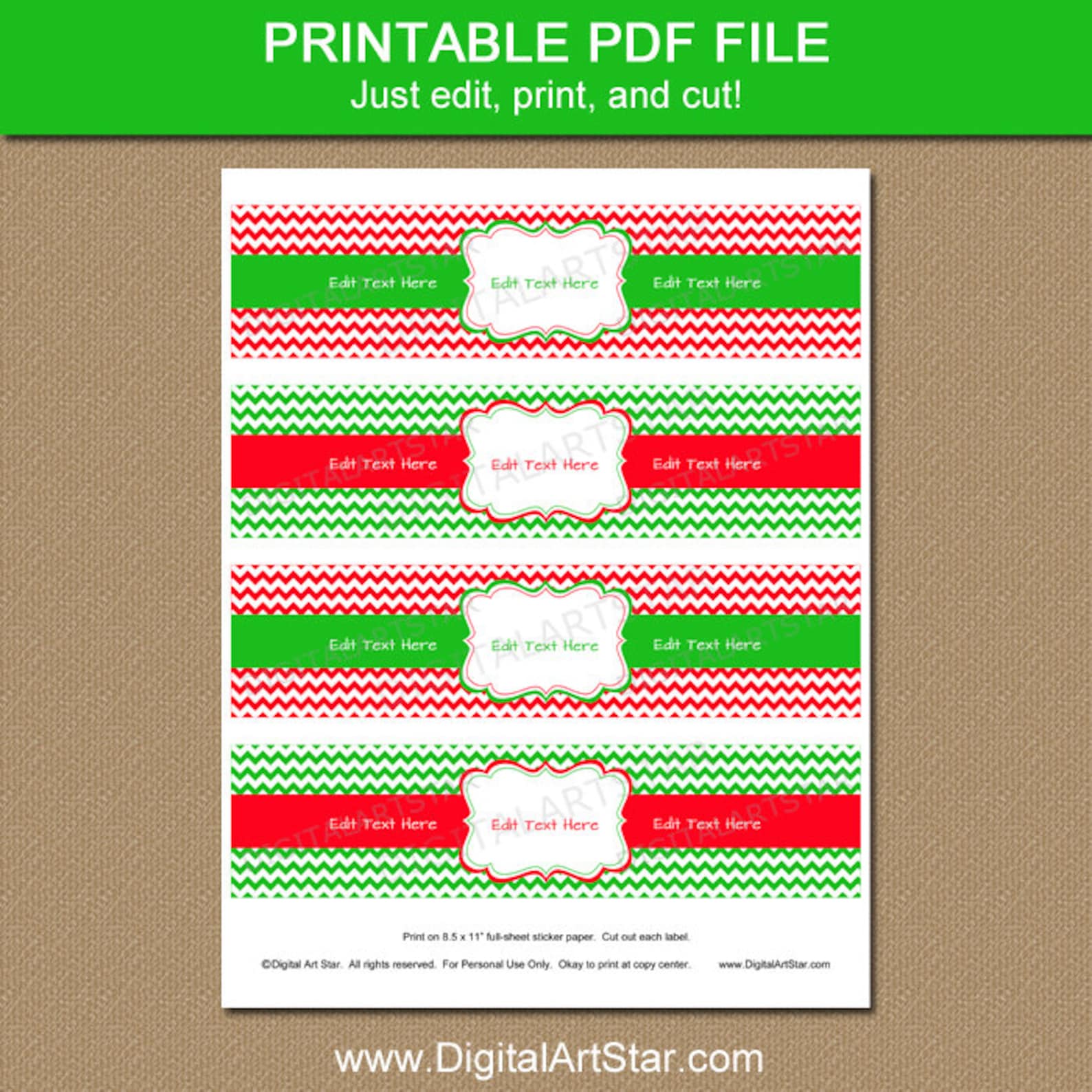 Printable Water Bottle Labels Christmas Holiday Water Bottle - Etsy