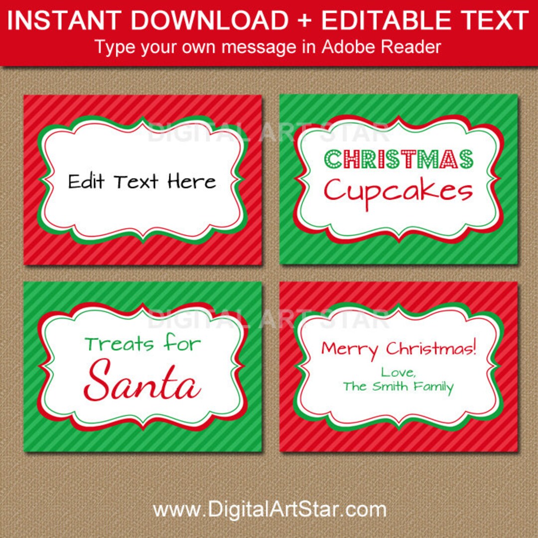 Christmas Buffet Cards, Christmas Party Labels, Elegant Christmas Place ...