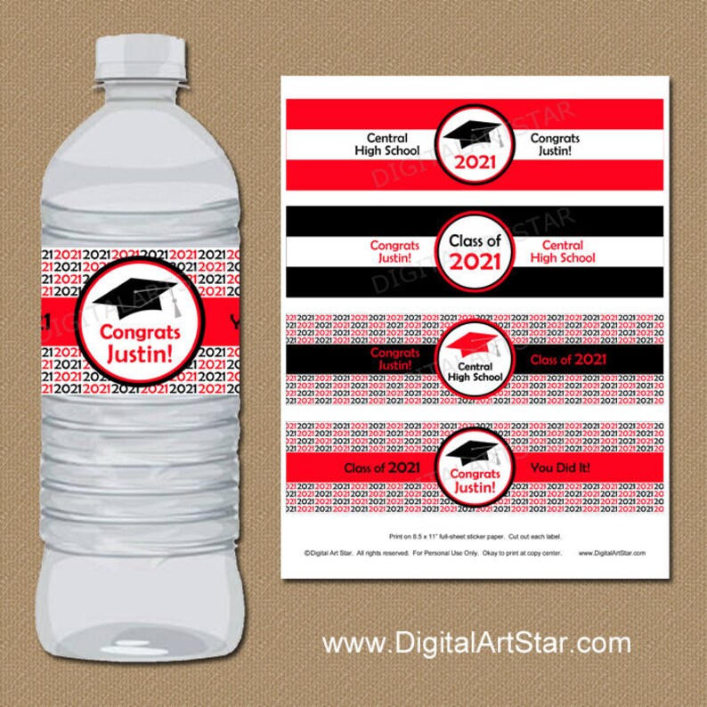 2021 graduation water bottle labels printable personalized