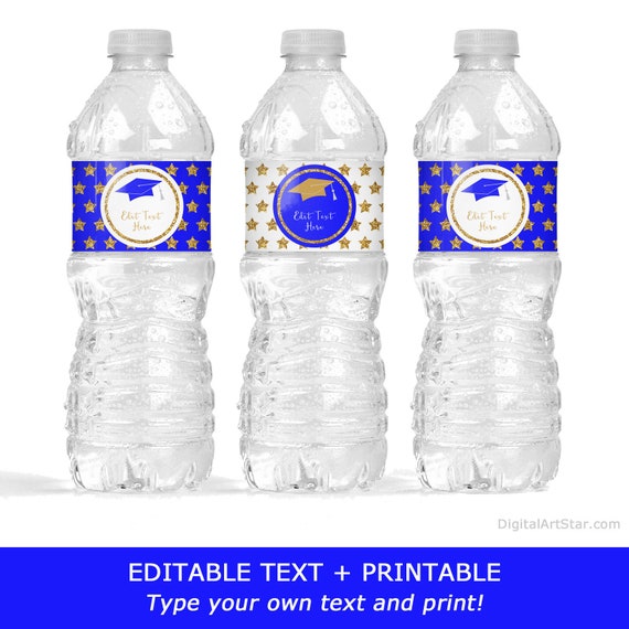 Royal Blue Graduation Water Bottle Labels Instant Download, Royal Blue and Gold Graduation Decoration Ideas, Water Bottle Stickers G10 Il_570xn