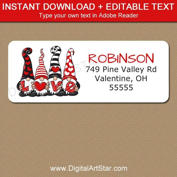 Valentine Gnome Address Labels Printable Gnome Valentine Return Address Labels Valentine