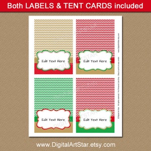 Printable EDITABLE Christmas Food Labels Red Green Gold Chevron Candy Buffet Labels Holiday Tent Cards, Place Cards INSTANT DOWNLOAD image 3