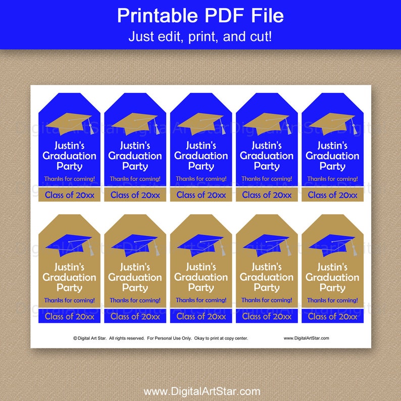 Blue and Gold Graduation Favor Tags Printable Graduation Hang Etsy