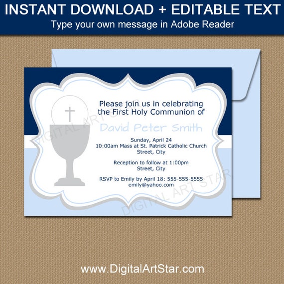 First Communion Invitation Instant Download, First Holy Communion Invitation Card, First Communion Invite, Printable Invitation Template FC1 Il_570xn