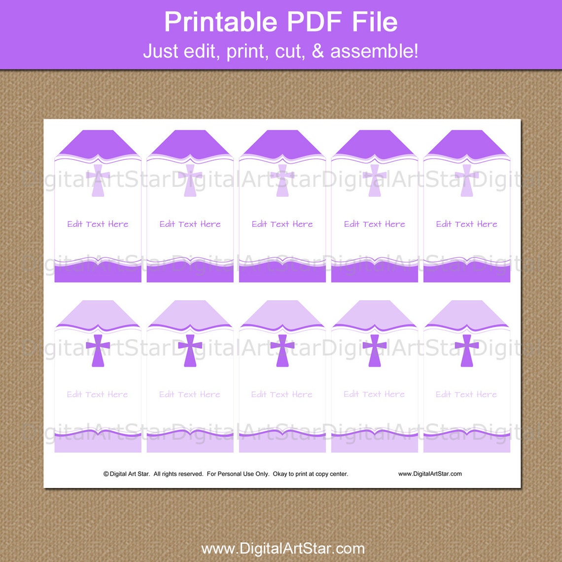 Printable Baptism Tags Purple Baptism Favor Tags Purple | Etsy