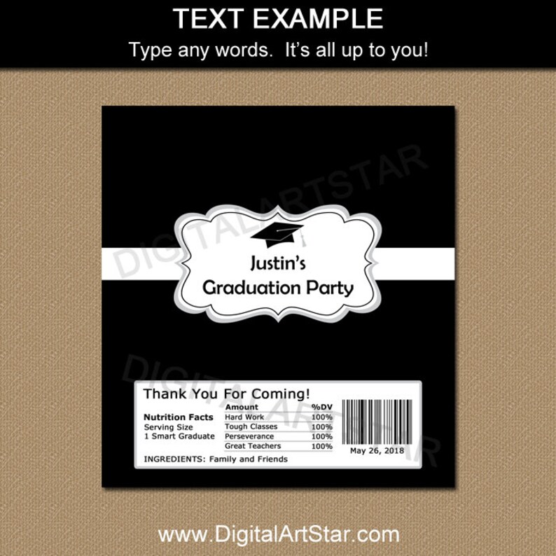Graduation Candy Wrapper Printable Black and White Graduation | Etsy