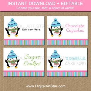 Penguin Labels Printable Penguin Food Tags EDITABLE Penguin Buffet ...