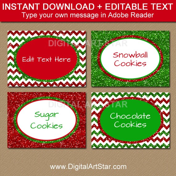 Christmas Labels Printable Candy Buffet Labels, Place Cards Holiday Food Labels, Buffet Cards ...