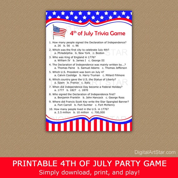 4th of July Trivia Multiple Choice Game, Fourth of July Trivia Questions, 4th of July Trivia Game Download for Kids, Games for Adults P1 Il_570xn