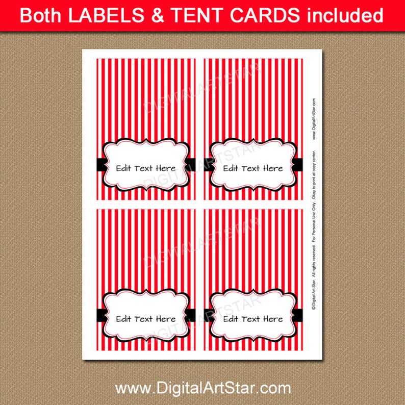 Red and White Food Tent Cards Printable Red and Black Food - Etsy