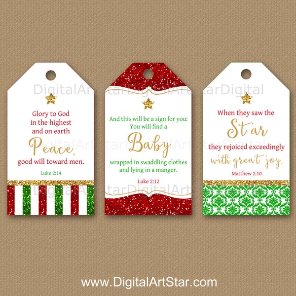 Christmas Tags, Christmas Bible Verse Tags, Christmas Hang Tags, Bible Verse Christmas Gift Tags, Religious Christmas Tags Printable B4