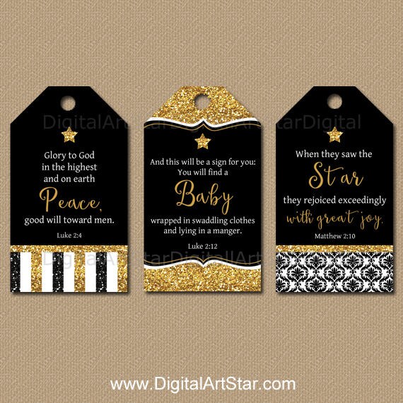 Bible Verse Tags Printable Christmas Tags, Glitter Christmas Gift Tags ...