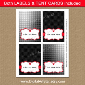 Valentines Day Labels Printable Chevron Black Red Candy Buffet Labels, Tent Cards EDITABLE Valentine Buffet Cards, Food Tags V1 image 3