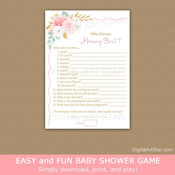 Who Knows Mommy Best Baby Shower Game, How Well Do You Know the Mommy, Floral Baby Shower Game Printable Instant Download FL1 Il_570xn