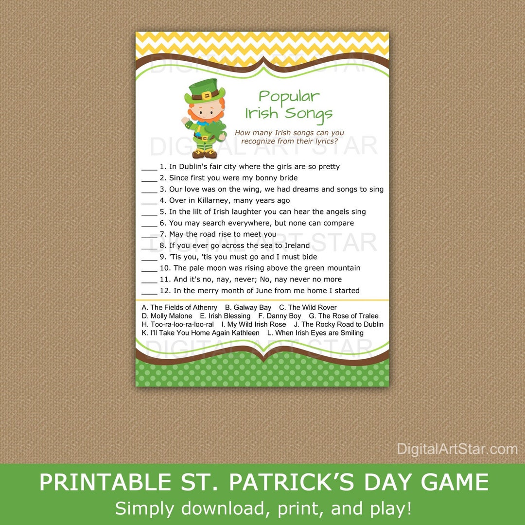 Irish Songs Matching Game St Patricks Day Game Printable - Etsy