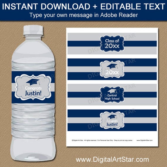 Graduation Party Decorations 2021, Navy Blue Graduation Water Bottle Labels, High School Graduation Labels, College Graduation Ideas G1 Il_570xn