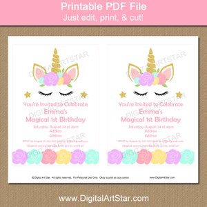 Unicorn 1st Birthday Invitation, Unicorn Birthday Invitation Download, Girl Birthday Invitation Printable, Unicorn Party Invite Template U4 image 2