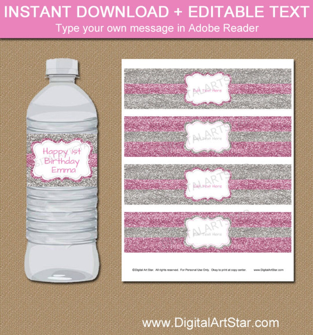 1st Birthday Water Bottle Labels, First Birthday Party Decorations ...