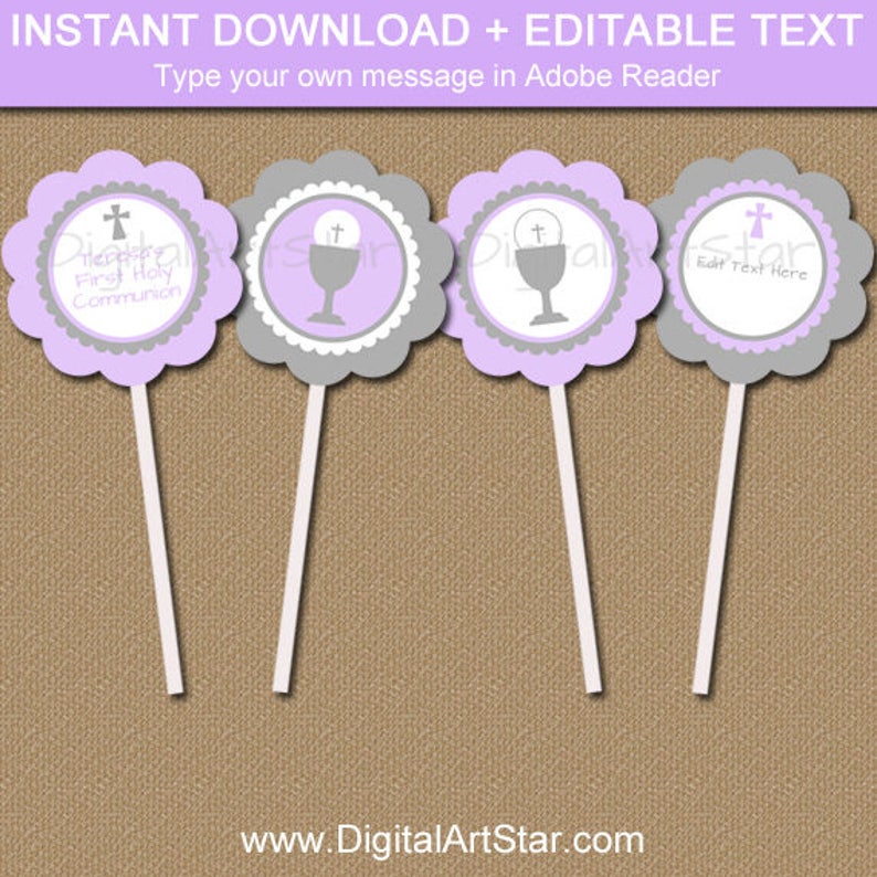 First Holy Communion Cupcake Toppers Girl First Holy Etsy